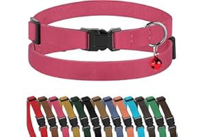 Muromto Breakaway Cat Collar Leather Soft Adjustable Pet Kitten Collars with Bell Pink Brown Blue Green Red (Pink)