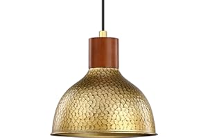 RAINLIGHTING Industrial Vintage Hanging Kitchen Island Pendant Ceiling Light Fixtures Farmhouse Rubber Natural Wood Pendant Lamp for Dining Room Over Sink Adjustable Cord (Gold, 1 Pack)