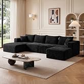 Boneless Couch U-Shaped Sectional Sofa with Left Facing Chaise 118''-Black | Modular Cloud Couch with Ottoman Convertible Sofa Bed No-Assembly, Corduroy Fabric Sectional Couches for Living Room