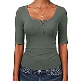 ANRABESS Womens Half Sleeve Tops Summer Slim Fitted Henley Shirts 2026 Spring Basic Tees Dressy Casual Blouses Cute T Shirt