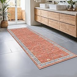 Washable 2x6 Terracotta Hallway Runner Rug, Boho