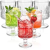 ELFULLY 6 Pack Vintage Glass Goblets, 7.5 OZ Clear Wine Glasses, Retro Embossed Pattern Stemmed Cups, Romantic Water Drinking Glassware, for Beverages Iced Tea Beer Juice Cocktail, Dishwasher Safe