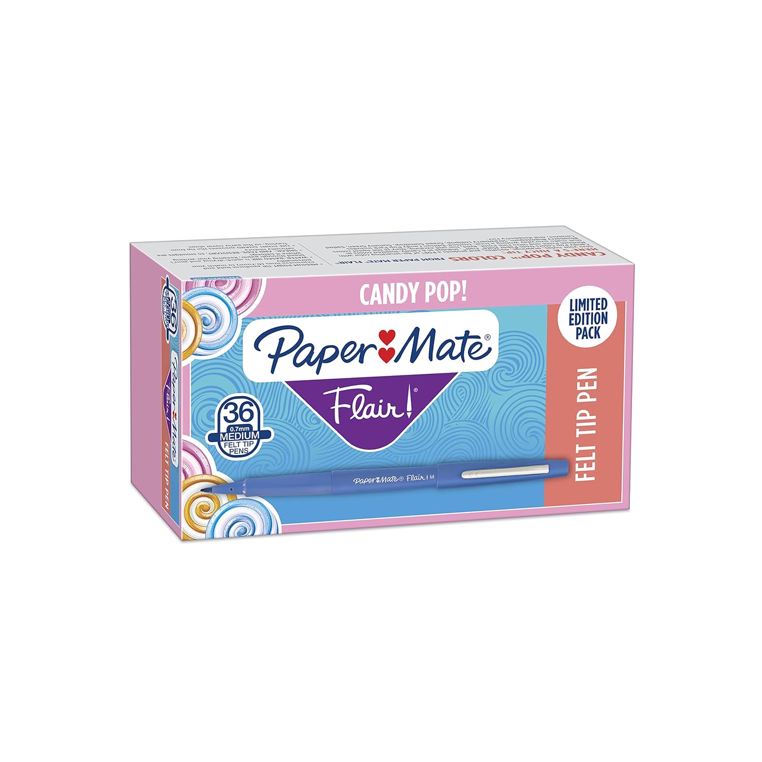 Paper Mate Flair Felt Tip Pens, Medium Point, Limited Edition Candy Pop Pack, Box of 36