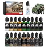 Nicpro 18 Colors WWII Allied Forces Model Paint Set, 20ml Ready to Use | Acrylic Paints, Brush &amp; Airbrush Miniature Paint Set for American &amp; Allied Armor, Tanks, Vehicles &amp; Infantry Figures, Thinner