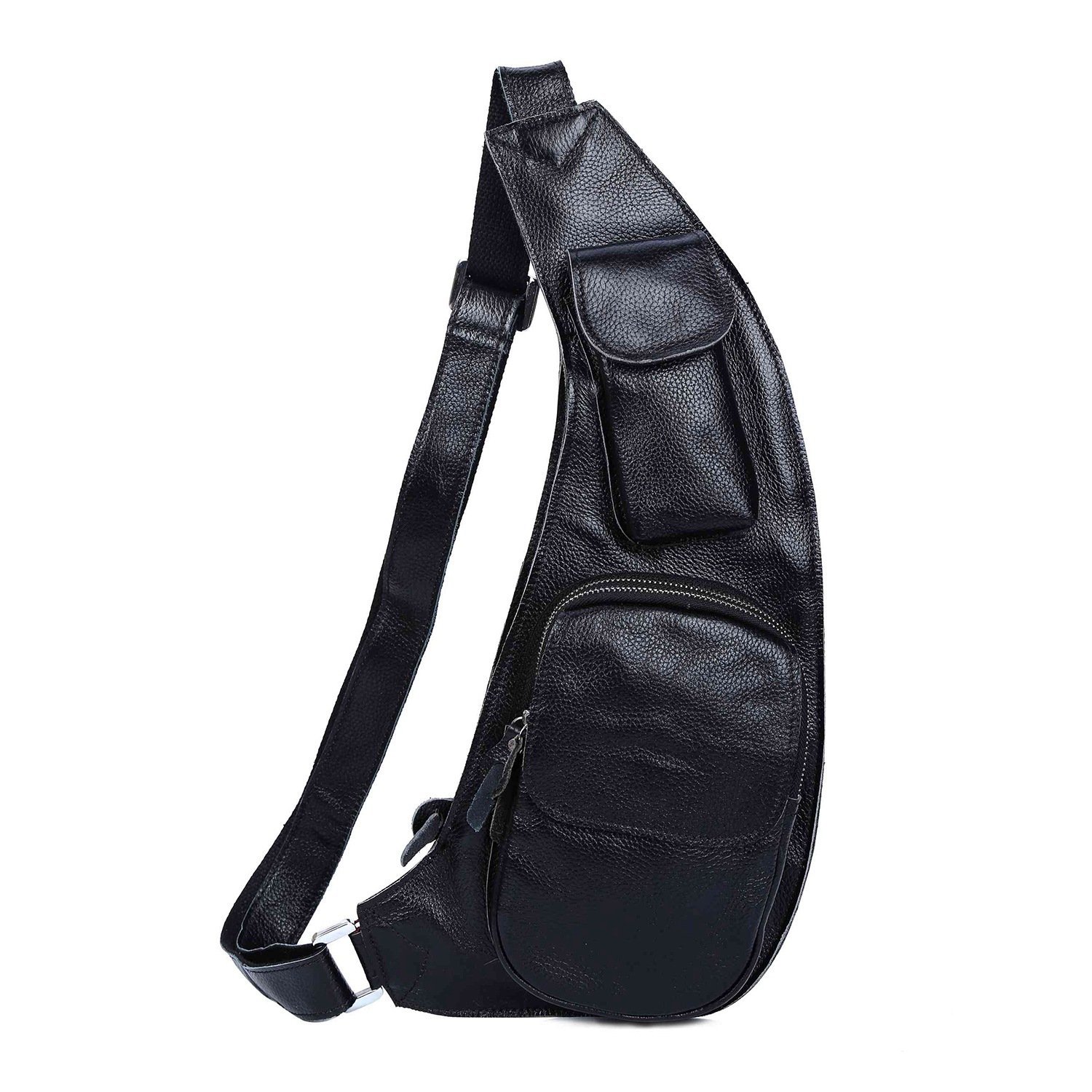 BAIGIO Hombre Mochila de Cuero Genuina de Pecho Bolso de Hombro Militar