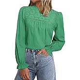 Simplee Womens Eyelet Long Sleeve Tops Crochet Boho Lace Blouses for Women Dressy Casual Work Fall Trendy Shirts