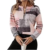 SOLY HUX Women's Color Block Printed Sweatshirt Half Zip Crew Neck Long Sleeve Casual Pullover Tops