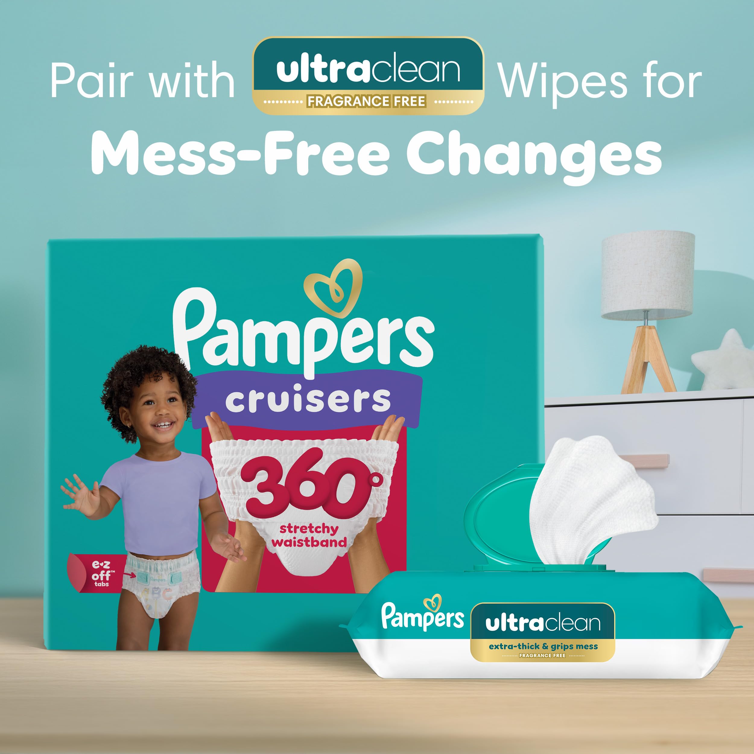 Pampers Diapers - Cruisers 360 - Size 5, 128 Count, Babyproof up to 100% Leakproof Pull-On Diaper