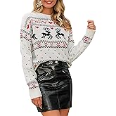 Womens Cute Christmas Sweaters Ugly Christmas Crewneck Knit Sweater Long Sleeve Reindeer Pullover Tops
