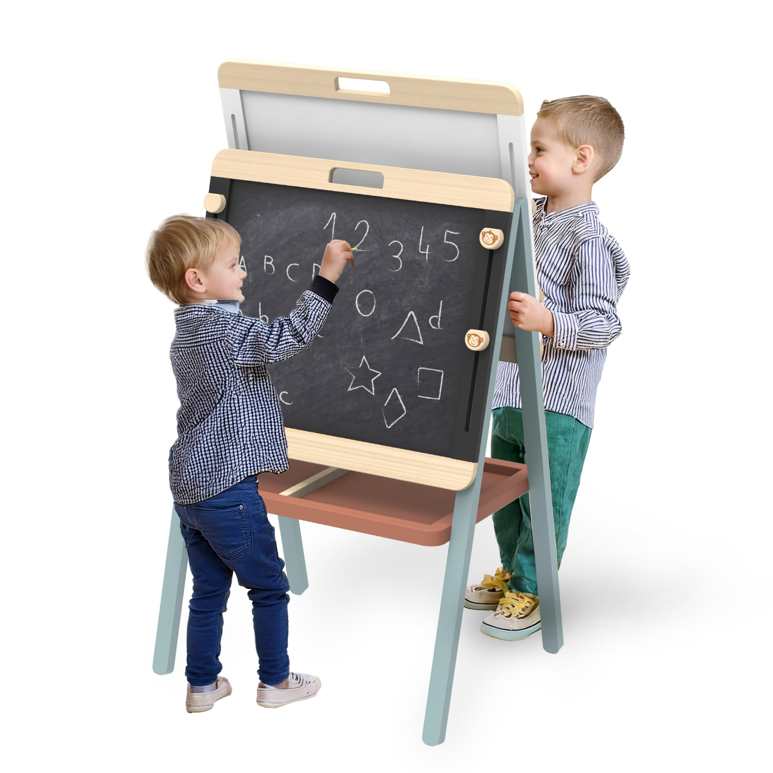 Speedy Monkey Adjustable Wooden Easel - Double Sided Drawing Board Kids - Blackboard & Whiteboard | Educational Easel Stand | Sustainable FSC Wood, Non-Toxic, Smooth Edges, Foldable | Easel Kids