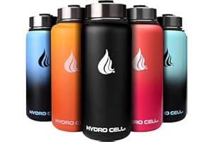 HYDRO CELL Stainless Steel Insulated Water Bottle with Straw - For Cold & Hot Drinks - Metal Vacuum Flask with Screw Cap and Modern Leakproof Sport Thermos for Kids & Adults (Black 32oz)