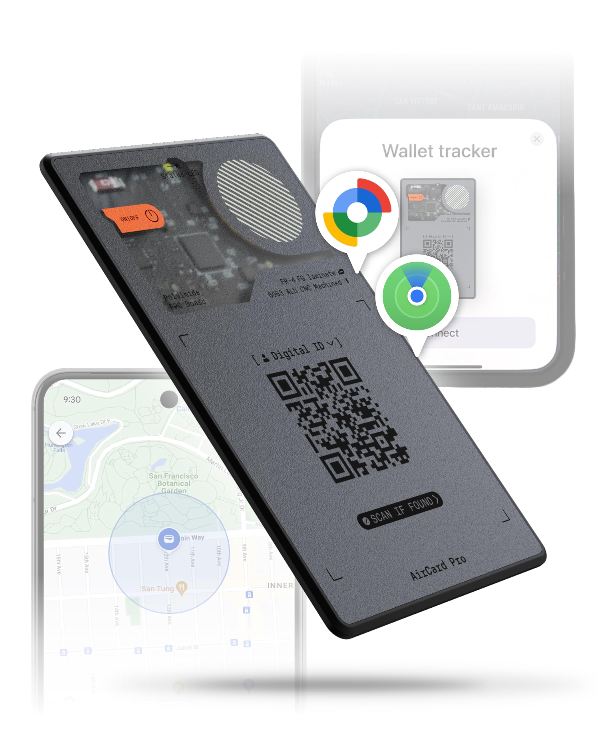 Rolling Square AirCard Pro Dual - Bluetooth Wallet Tracker - Compatibile with Both Apple iOS Find My and Google Android Find Hub – Wireless Charging, Anti-Loss Card – Smart Locator, Gray