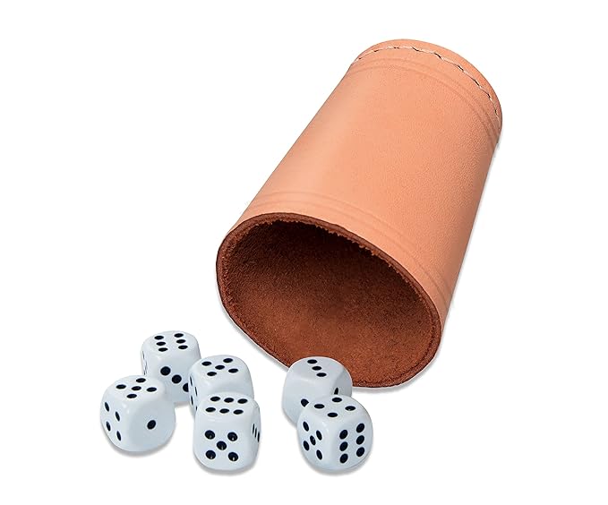 noris 606154318 - Lederwürfelbecher mit 6 Würfeln