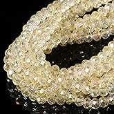 5 Strands 4mm Transparent AB White Color Half Plated Faceted Rondelle Beads, Songxi Glass Beads for Keychain Making Necklace Earring Jewelry Making for Gemstone DIY Craft Supplies