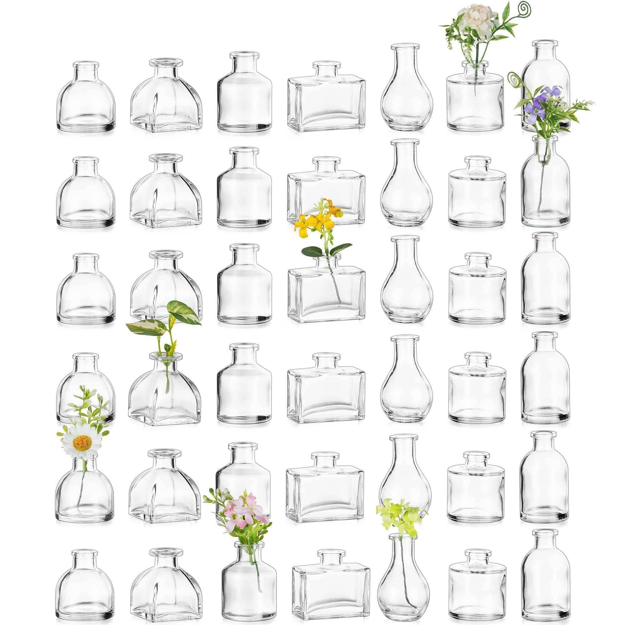 Photo 1 of Hewory Mini  Vases for Centerpieces: 42pcs Small Glass Vase Bulk - Clear Tiny Vases for Wedding Baby Shower Birthday Party Events Table Decor