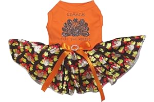 Petitebella Brown Gobble Turkey Till You Wobble Puppy Dog Dress (Orange/Brown Turkeys, XX-Large)