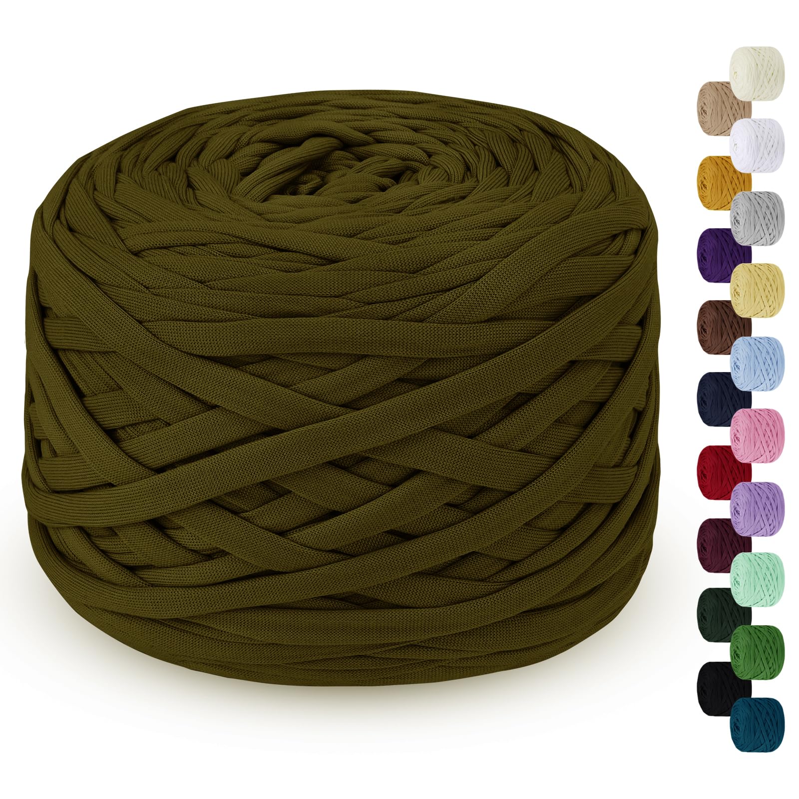 LEREATI Crochet Yarn 285g 100m Tshirt Yarn Polyester Yarn for Crochet Bag, Cotton Knitting for Bag, Basket, DIY, Carpet, Blanket (Army Green)