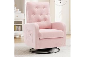 YUUIJOAA Swivel Rocking Chair Nursery - Pink Glider Modern Accent Indoor Chairs Upholstered Linen Rocker Padded Armchair for Living Room Bedroom