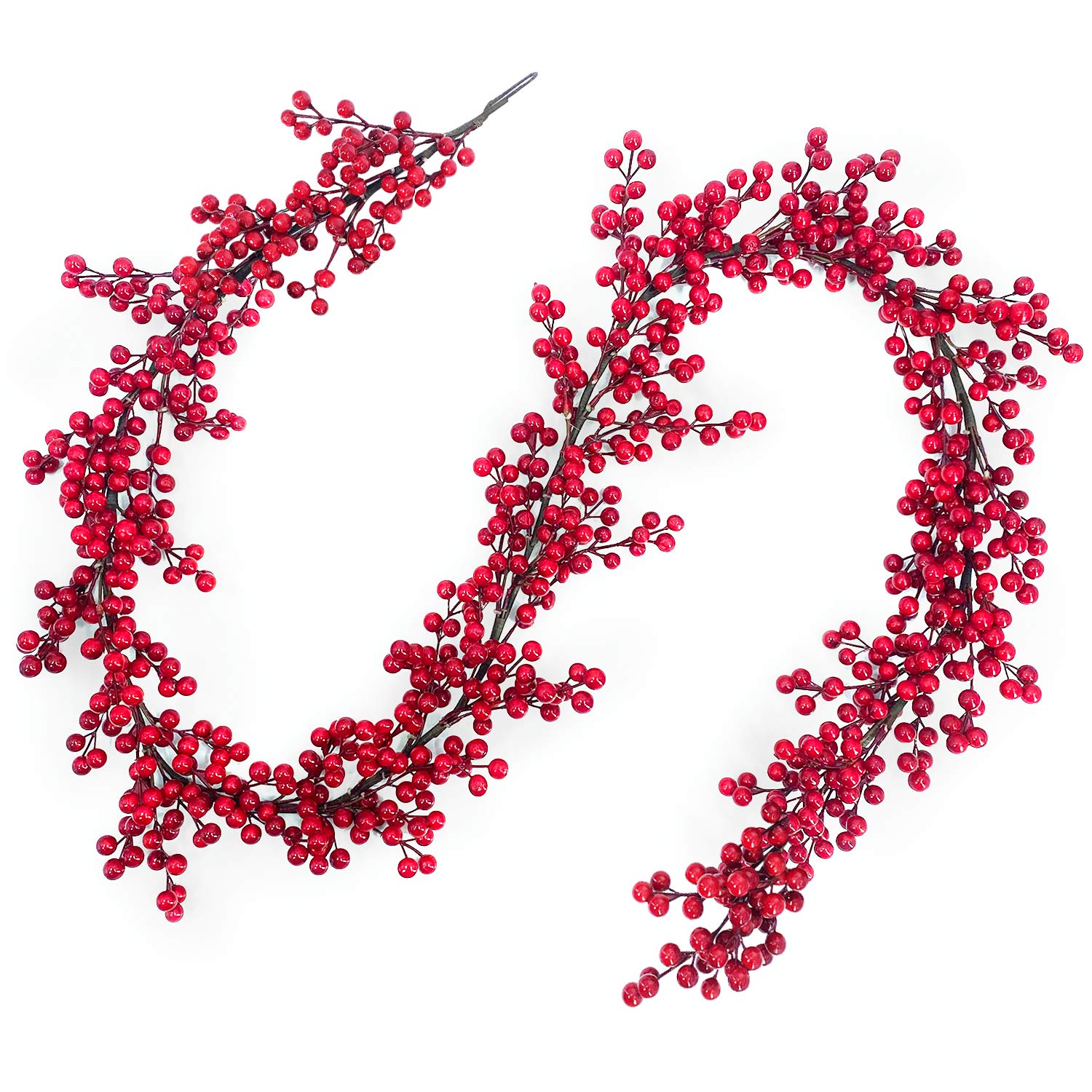 Photo 1 of TURNMEON 6 Ft Red Christmas Garland Decorations Red Berries Garland Xmas Garlands for Decoration Christmas Artificial Garland for Mantle Fireplace Table Stairs Railing Indoor Outdoor Winter Holiday