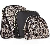Once Upon a Rose 3 Pc Cosmetic Bag Set, Purse Size Makeup Bag for Women,Toiletry Travel Bag, Makeup Organizer,Cosmetic Bag for Girls Zippered Pouch Set, Large, Medium, Small (Brown and Black Leopard)