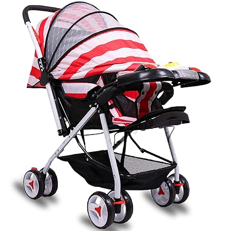 Little Olive Tweety Stroller Pram - Protection Shield and Musical Food Tray - (Red Stripes) for Newborn Baby/Kids Stroller/Pram, 0-3 Years