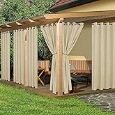 HolidayIdeas Outdoor Curtains for Patio Waterproof, 8 Panels - 54x95 Inches - Weatherproof Privacy Outsides Curtains for Cabana Porch Pergola, Sunlight & UV Blocking (Cream, Grommet Top)