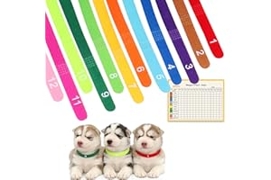 Tzwhwcx Newborn Puppy Collar Set of 12 with Numbered Tags & Weight Tracker Chart, Soft Adjustable Kitten Collar, Puppy Collars for Litter, Whelping Supplies for Kitten Small Dogs (S/M/L) (L)