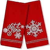 FYSUIMU Christmas Snowflake Bathroom Towels Red Winter Snow Embroidered Cotton Hand Bath Towel -29.5 x 13.7 Inch - Xmas Absorbent Bath Towels for Holiday Hand Drying Cleaning Cooking, 2Pcs