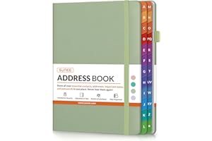 SUNEE Address Book with Colorful Alphabetical Tabs, Address Notebook Organizer for Record Contacts, 5.3'' x 7.7''- Sage Green