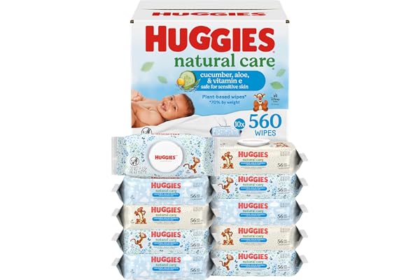 Huggies Natural Care Cucumber, Aloe and Vitamin E Baby Wipes, Hypoallergenic, Scented, 10 Flip-Top Packs (560 Wipes Total), Packaging May Vary