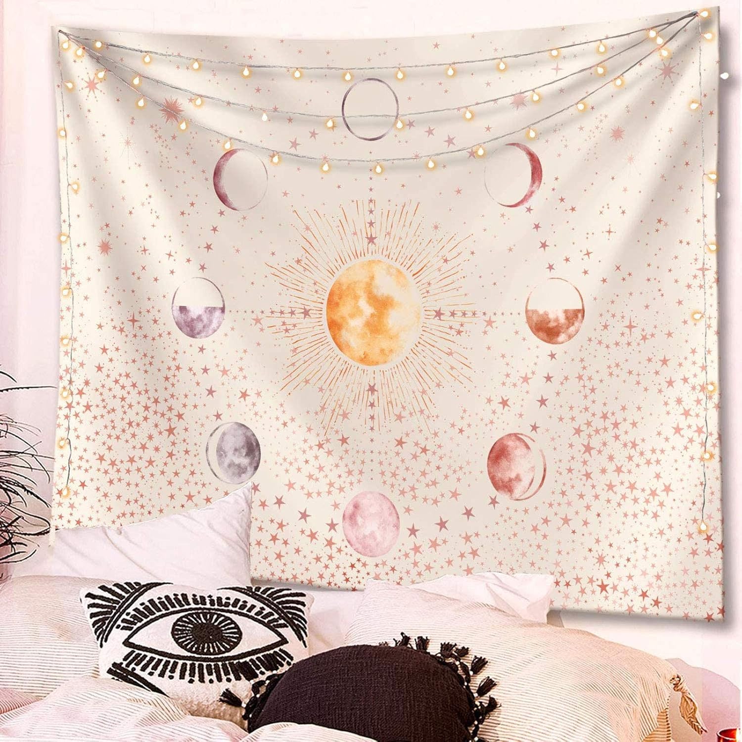 YSPS Sun And Moon Tapestries, Black And White Tapestries With Stars And