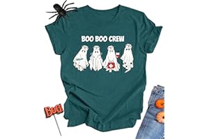 OCURHU Halloween Shirt for Women Funny Ghost Costume Tshirts Halloween Short Sleeve Graphic Tee Tops