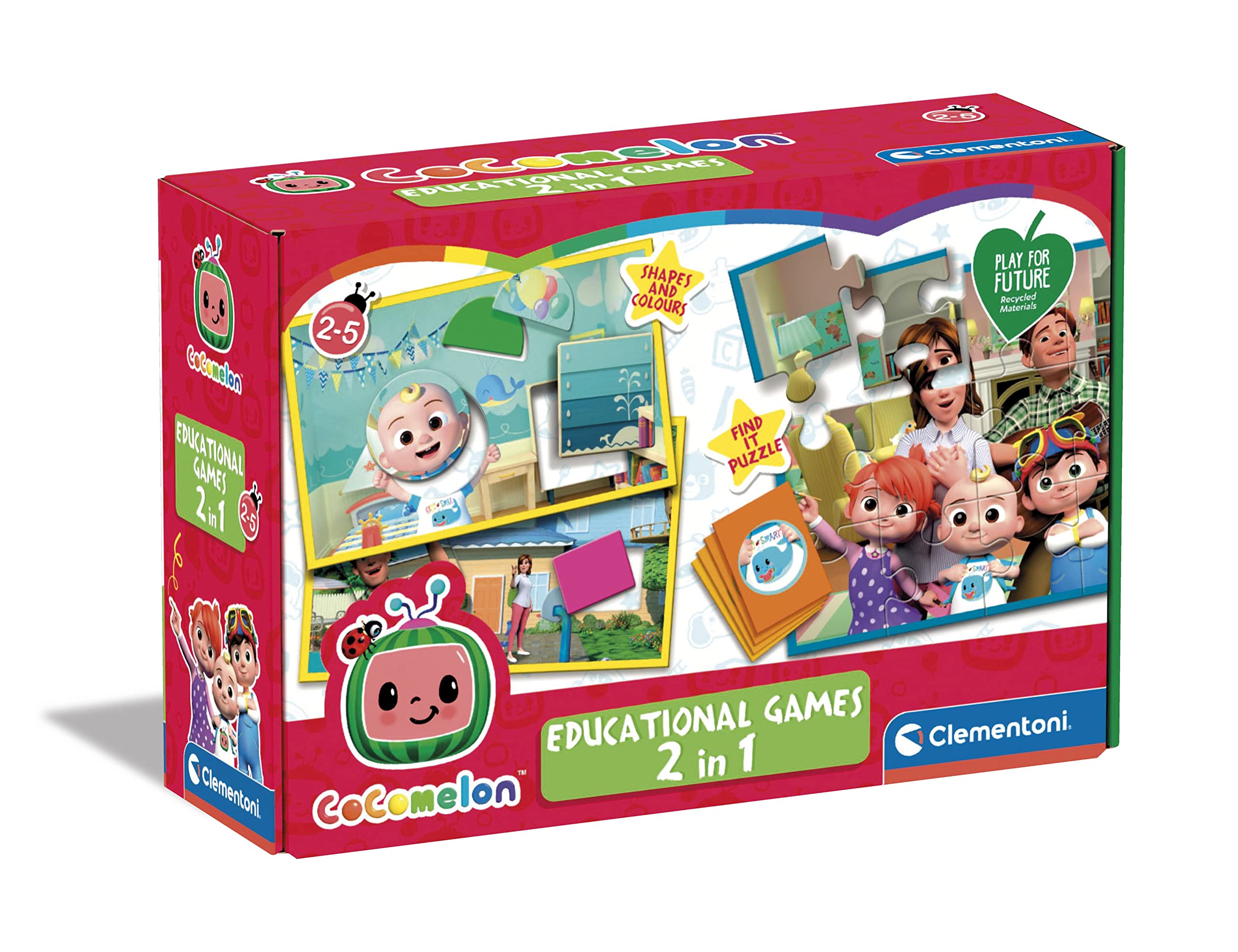 Clementoni 18286 Educational Games-2 in 1 Cocomelon-Learning Toys for 3 Year Olds (Italian, English, French, German, Spanish, Dutch and Polish) [Amazon Exclusive]