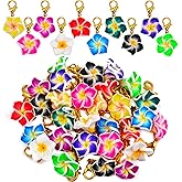 30pcs 10 Colors Stitch Markers Charms Flower Dangle Pendant Charms with Golden Lobster Clasp for DIY Necklace Craft Supplies Jewelry Making Accessory