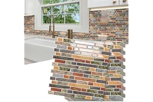 MOONFUN Thicker Design Peel and Stick Tile Backsplash,10 Sheet of 12" x 12" 3D Self Adhesive Wall Tile Stick on Backsplash for Kitchen, Bathroom,RV(Colorful Marble)