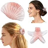 Esitrormi 2PCS Star Hair Clips Seashell Hair Claw Clips Cute Pearl Pink Claw Clips Star Ponytail Holder Beach Seashell Hair Accessories Mermaid Costume Accessories Women Halloween Christmas Gifts