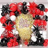 PTGOLUO Red and Black Balloon Arch Garland Kit 153pcs with Star, 22 18 12 10 5in Different Size Red and Black White Latex Balloons for Birthday Graduation Racing Car Poker Card Party Decoration