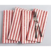 Solino Home Linen Napkins Set of 4-100% Pure Linen Amalfi Stripe Red and White Cloth Dinner Napkins 20 x 20 Inch - Handcrafted and Machine Washable - Mothers Day, Spring, Easter