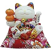 Tedkary Lucky Cat Waving Arm Fortune Cat Statue,Maneki Neko Beckoning Fengshui Wealth Cat for Welcoming for Shop, Home,Copany,Birthday Gift,Business Opening,1PC
