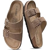 KIDMI Women's Genuine Suede Summer Sandals Arch Support Cork Footbed Slide Sandals with Double Adjustable Buckle