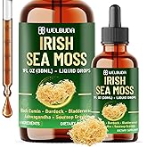 WELBUDA 6in1 Sea Moss Liquid Supplement Combine Irish Sea Moss, Black Cumin, Burdock Root, Bladderwrack, Ashwagandha and Soursop Leaves to Support Skin & Hair Health - 1 FL Oz - 30 Servings