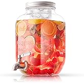 1-Gallon Drink Dispenser. Glass Beverage Dispenser with Stainless steel Spigot plus Ice Cylinder and Fruit Infuser! Water Dispenser, Lemonade Stand, Juice Container - Drink Dispensers for Parties