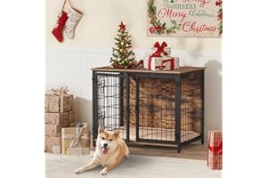 MAHANCRIS Dog Crate Furniture with Cushion, Wooden Dog Kennel with Double Doors, Heavy Duty Dog Cage for Small/Medium/Large Dogs, Indoor Dog House End Table, 31.5" L, Rustic Brown DCHR0701Z1