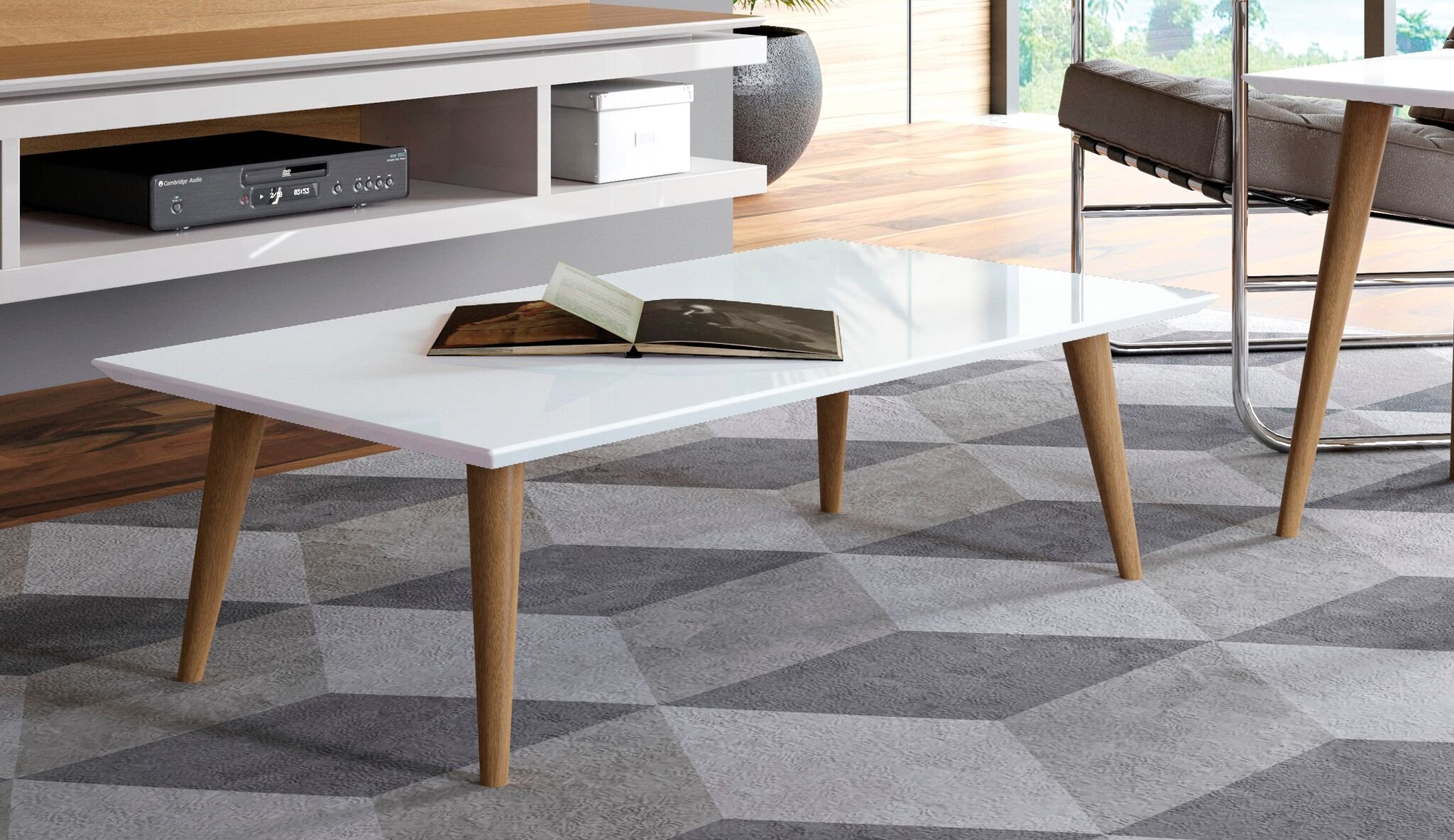 Manhattan Comfort Utopia Low Rectangle End Table, White Gloss