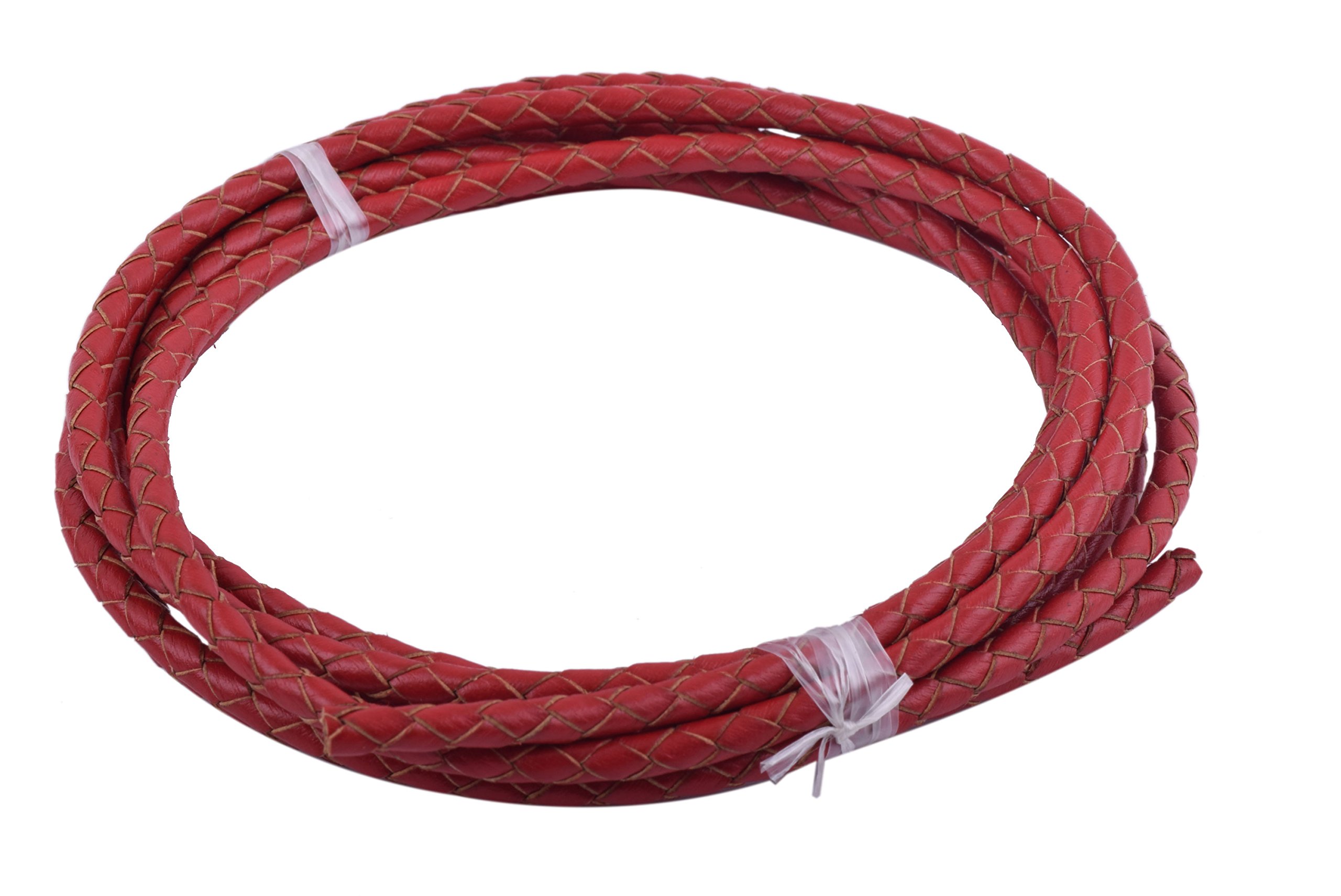 KONMAY 1.8Meters 4.0mm Red Genuine Leather Braided Bolo Leather Cord…