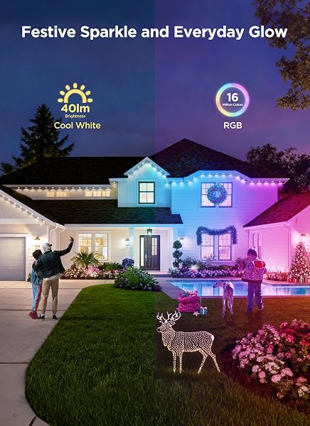 SMARTDAWN PERMANENT OUTDOOR LIGHTS, 100FT 64 BULBS RGB LED OUTDOOR STRING LIGHTS, DIY SCENE MODE, IP68 WATERPROOF CHRISTMAS LIGHTS FOR DAILY DECOR, HOUSE ROOF, HOLIDAY DECORATIONS, OUTSIDE
