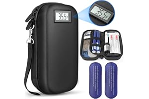 loevcc Insulin Cooler Travel Case with Thermometer Temperature Display TSA Approved Medication Diabetic Cooler with 2 Reusable Ice Packs for Diabetes Supplies Refrigerated Medicine Travel Organizer