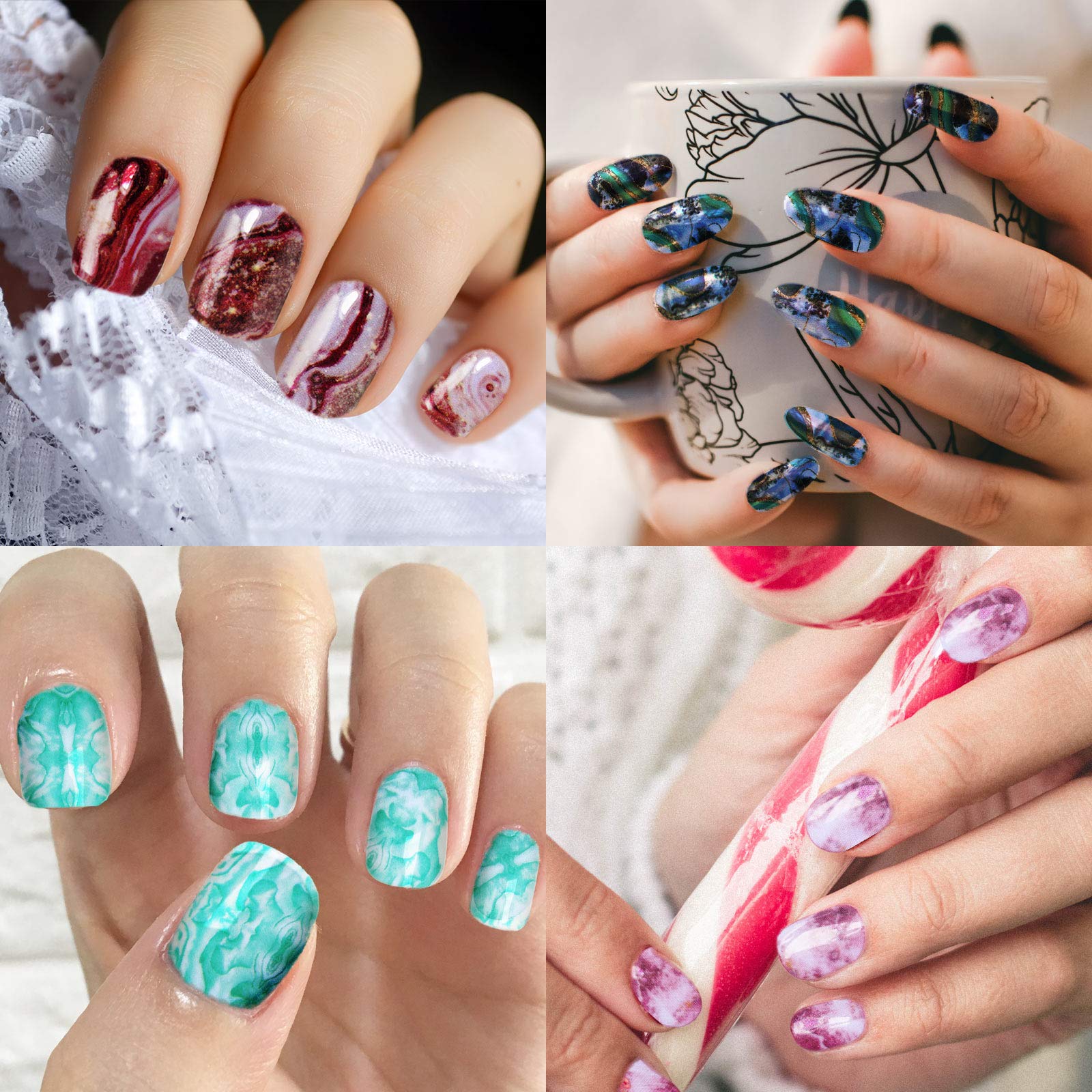 Maitys 168 Pcs 12 Sheets Full Wrap Nail Stickers Polish Strips Gradient Stickers Glitter Self Adhesive DIY Gel Nail Strips Decals with 1 Pcs Fingernail Files for Holiday Decor(Chic Style) - Image 2