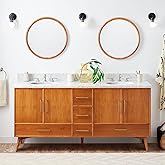 Signature Hardware 953363-72-UM-8 Novak 72" Freestanding Teak Double Basin Vanity Set with Cabinet, Vanity Top, and Oval Unde