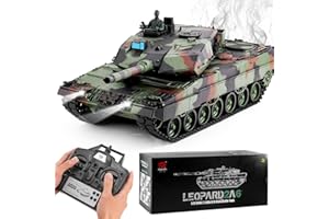 BESTYMXY Remote Control Tank, Henglong German Leopard 2A6 Main Battle Tank, 1/16 2.4ghz RC Tank That Shoots, RC Tanks Vehicles Model with Sound & Light for Ages 14+